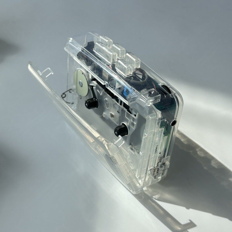 مسجل شريط بايين بوكس الشفاف بتصميم ريترو مسجل محمول سماعات رأس تشغيل تسجيل الشريط للبيع - Image 3